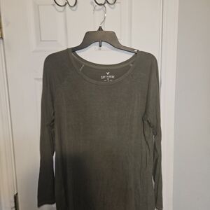 American Eagle Outfitters Olive Green Long Sleeve Scoop Neck Top